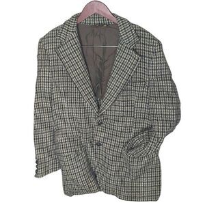 Vintage Scottish Harris Tweed 100% Wool Macy's Blazer Suit Green Brown Plaid Jac